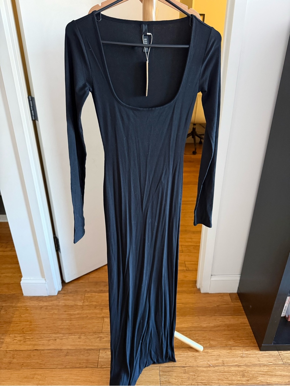 SKIMS Black Long Sleeve Scoop Neck Maxi Dress
